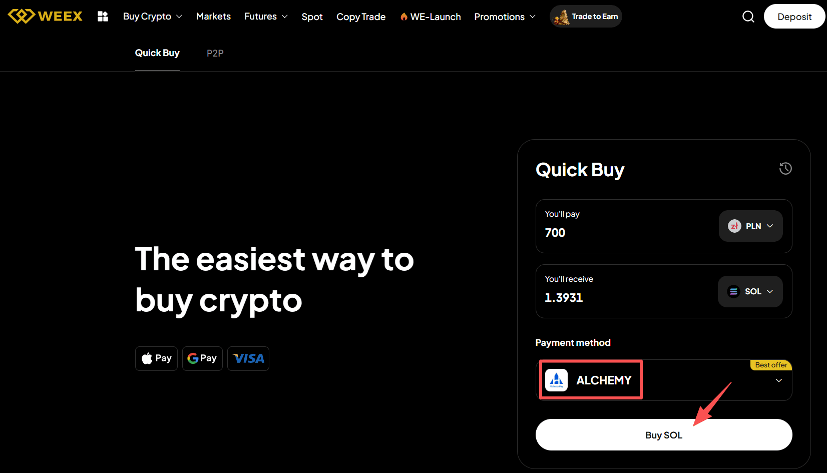 الخطوة الثالثة: كيفية شراء عملة SOL باستخدام عملة PLN في سوق WEEX OTC؟ نسخة الويب