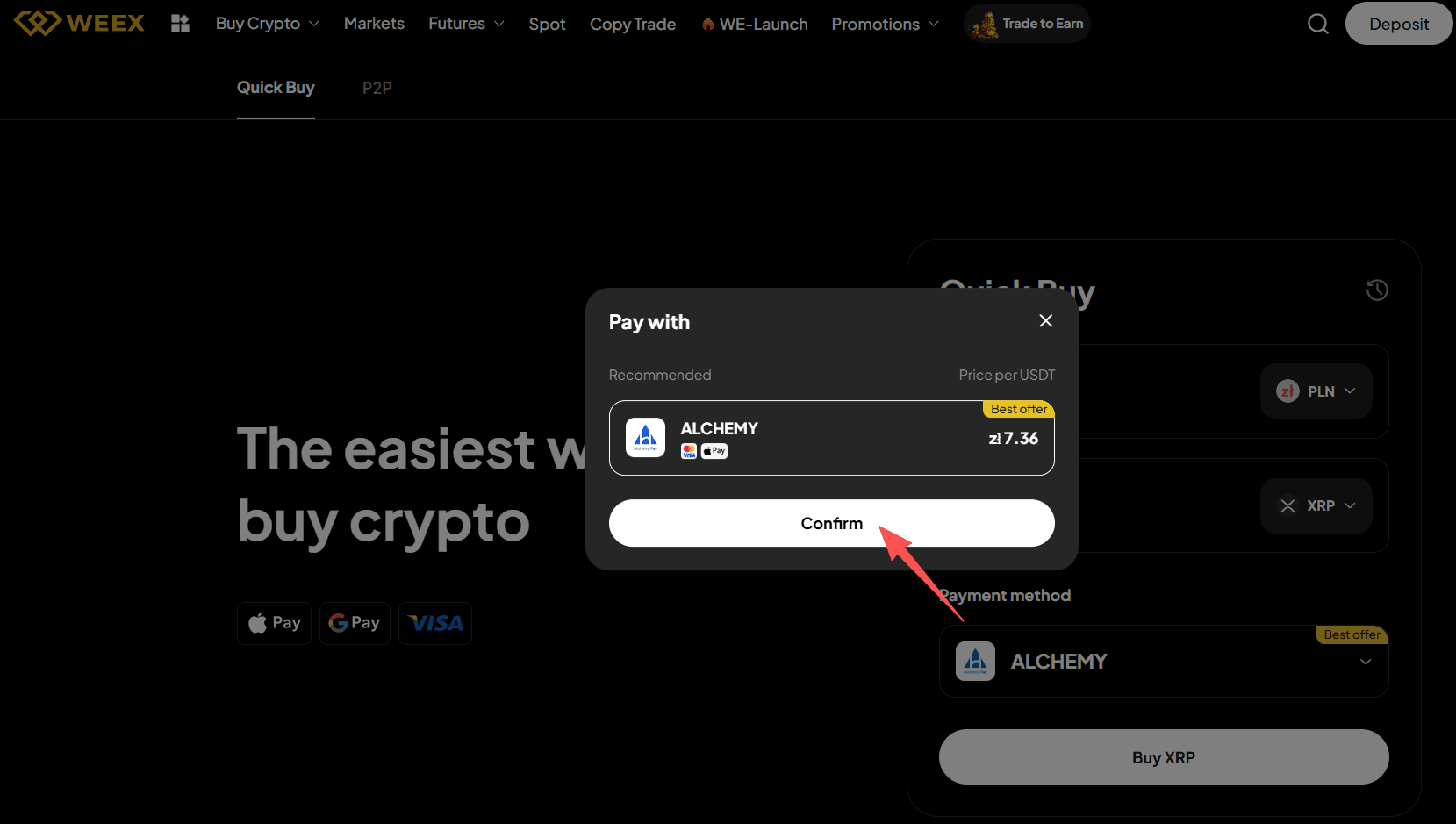 الخطوة 2: كيفية شراء عملة XRP باستخدام عملة PLN في سوق WEEX OTC؟ نسخة الويب