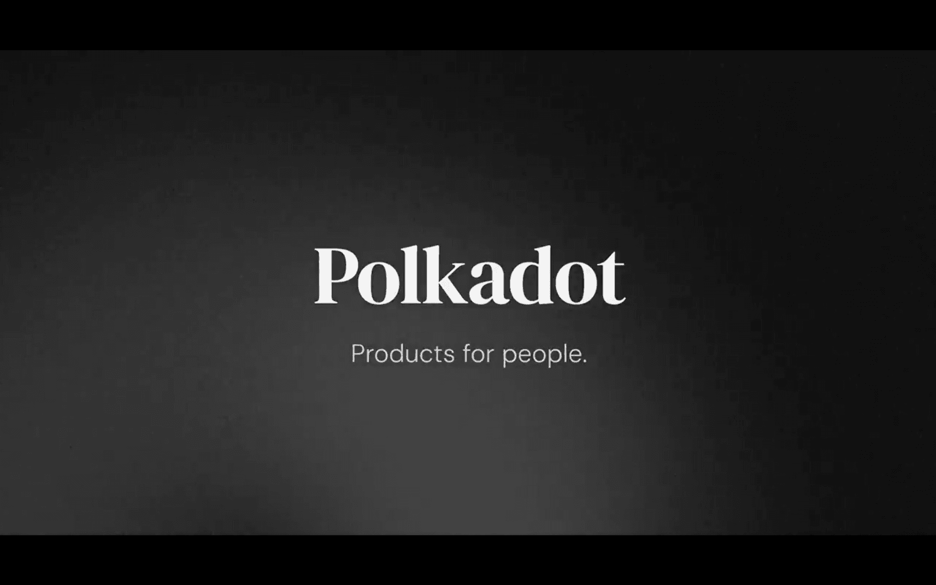 Imagen de marca de Polkadot con logotipo y reclamo 'Products for people' sobre un fondo oscuro: marca moderna para una blockchain multicadena centrada en el usuario.