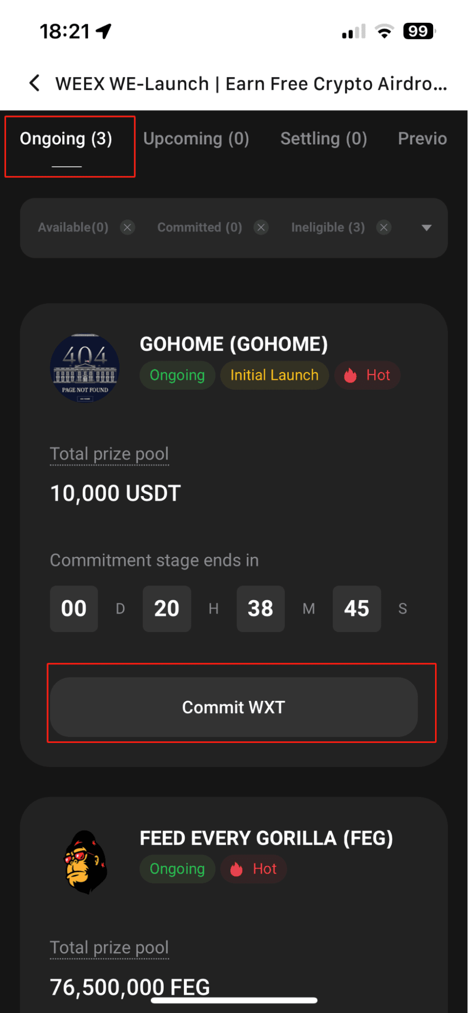 WEEX WE-Launch: تأكيد WXT على التطبيق