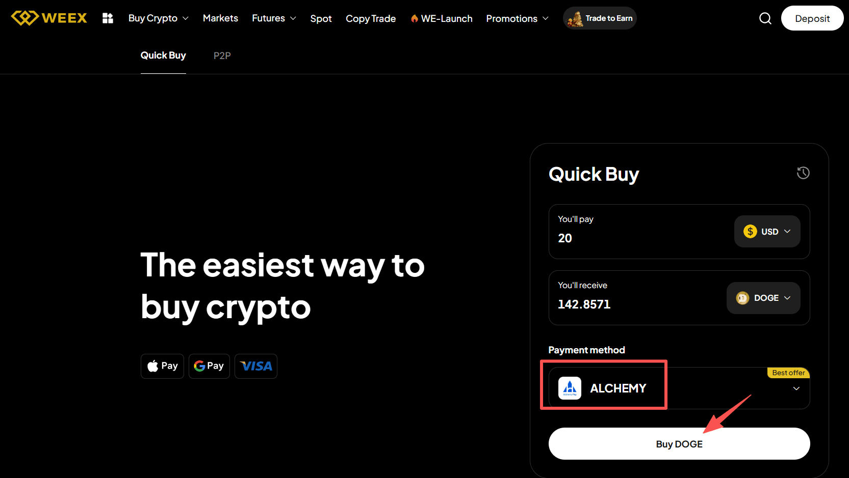 الخطوة الثالثة: كيفية شراء عملة دوجكوين (DOGE) بالدولار الأمريكي على منصة WEEX OTC؟ نسخة الويب